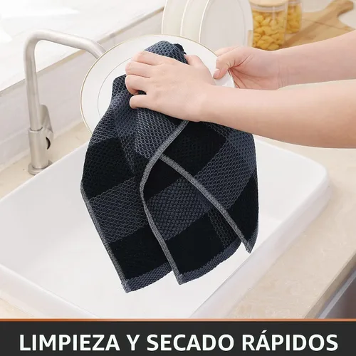 Vista 3 de Homaxy Paquete de 4 toallas de cocina 100% algodón, 13 x 28 pulgadas, negro Negro & gris