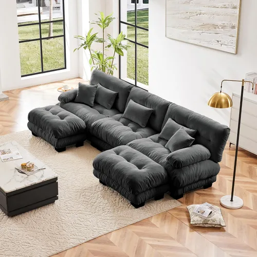 Vista 61 de Otomana beige para sofá modular modular, sofá individual, asiento otomano para sofá modular convertible, sofás de terciopelo para sala de estar