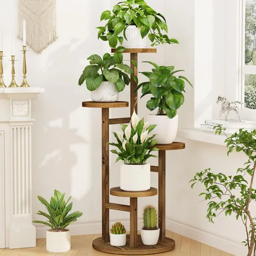 Vista 30 de LASZOLA Soporte Negro de Madera de 5 Niveles para Plantas de Interior para Macetas Más Grandes de Servicio Pesado, Estantes Verticales Resistentes