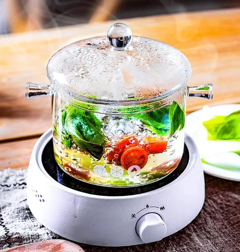 Vista 3 de Olla de cocina de vidrio de 1.4L/47oz, cacerola de vidrio con olla de doble mango