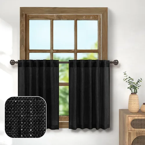 Vista 44 de Pitalk Cortinas de lino para café de 24 pulgadas de largo, con bolsillo trasero, plisadas, estilo bohemio, granja, cocina, cortinas para ventana