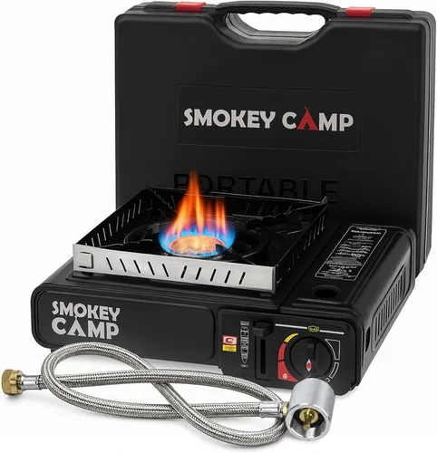 Vista 12 de Estufa de campamento de 5000 W, estufa de campamento resistente al viento con funda de transporte de encendido piezoeléctrico y 2 adaptadores