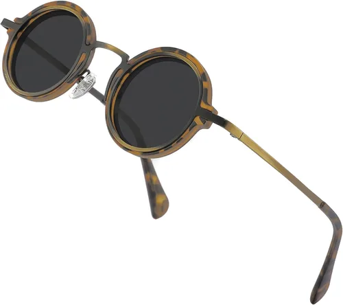 Vista 2 de Technigadgets Dante Steampunk - Gafas de sol polarizadas redondas vintage para hombre, marco de metal, protección UV