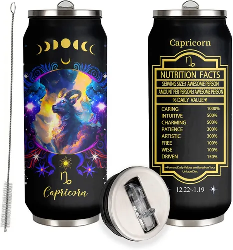 Vista 16 de Aquarius - Vaso de acero inoxidable del zodiaco para hombres y mujeres, regalo de cumpleaños para fanáticos de la astrología con tapa con pajilla