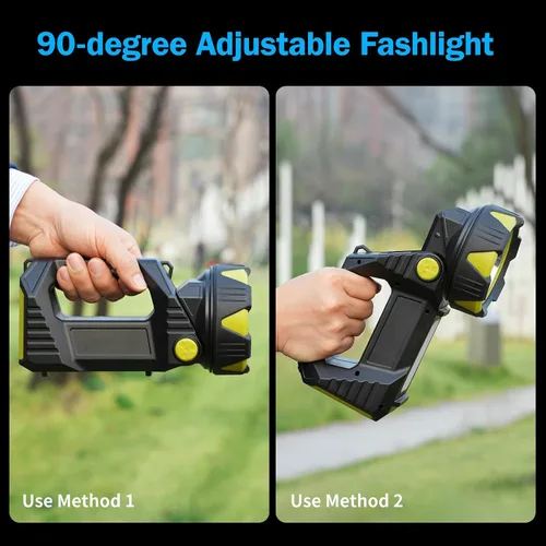 Vista 6 de Foco LED, linterna recargable de 10000 lúmenes, rotación de 90°, 8 modos con luz Cob&, luz trasera, IPX5 impermeable, batería de 4800 mAh, linterna