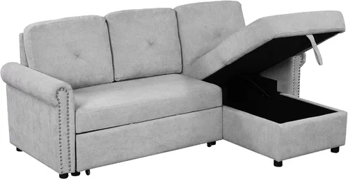 Vista 9 de Harper & Bright Designs Sofá cama moderno de 83 pulgadas, sofá modular convertible, sofá esquinero en forma de L de 3 plazas con diván de Gris (83")