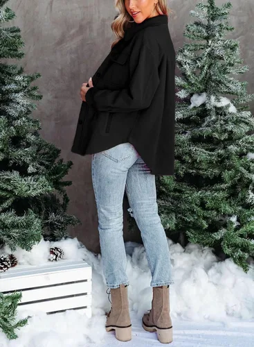 Vista 6 de Chaqueta de forro polar para mujer, de invierno, casual, de manga larga, con botones, cálida, con bolsillos