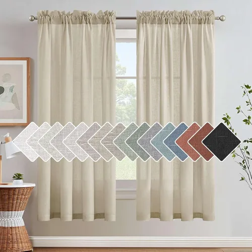 Vista 48 de H.VERSAILTEX Cortinas texturizadas de lino con filtro de luz para sala de estar, tratamiento de ventanas, cortinas naturales y duraderas