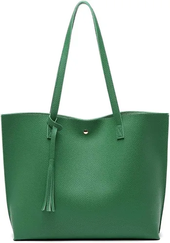 Vista 17 de Dreubea - Bolsa de hombro y de mano de piel sintética suave para mujer, con borla, de gran capacidad