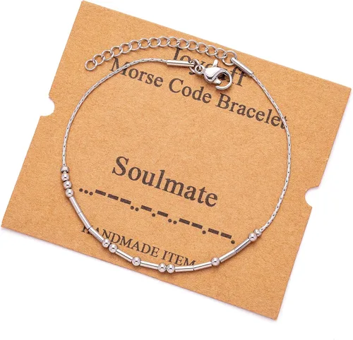 Vista 231 de JoycuFF Pulseras inspiradoras de código morse para mujeres, cuentas de plata, joyería con mantra de motivación, regalos para ella