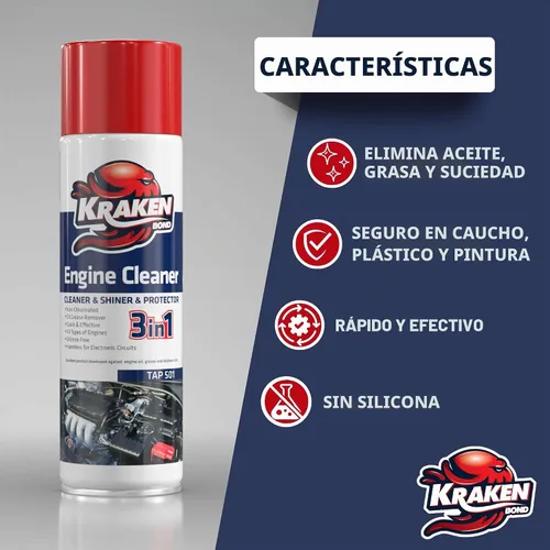 Vista 2 de KRAKEN BOND Aerosol Limpiador de Motor - (2x362.8 ml) Desengrasante para Compartimento del Motor, Sarro y Motor Pack de 2