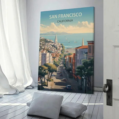 Vista 3 de Póster de viaje vintage de California San Francisco, 08 x 12 pulgadas (7.9 x 11.8 in), pintura en lienzo, arte de pared, póster para sala de estar