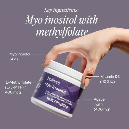 Vista 2 de Holiherb Myo Inositol + Suplemento de metilfolato para mujeres Suplementos de fertilidad para el equilibrio hormonal y apoyo a la salud ovárica