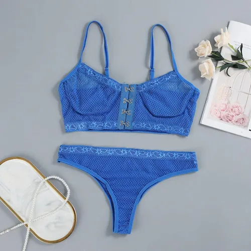 Vista 5 de Hemlock Conjunto de lencería de red para mujer talla grande brasier y pantalón ropa interior de dos piezas