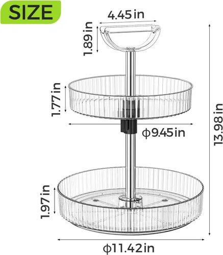 Vista 4 de Lazy Susan - Organizador giratorio de 2 niveles, organizador giratorio de plástico de 11.4 pulgadas para armario de cocina, despensa, encimera