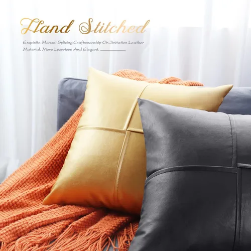 Vista 67 de BRAWARM Fundas de Almohada Decorativas de Cuero Sintético 12 X 20 Pulgadas, Fundas de Almohada Lumbar de Cuero Naranja Paquete de 2, Almohadas