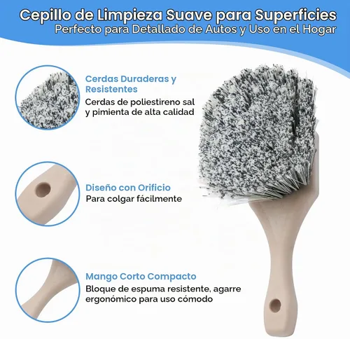 Vista 2 de Nanoskin Cepillo profesional de limpieza suave de superficies de 8.5 pulgadas con cerdas duraderas de poliestireno moteado, mango corto compacto