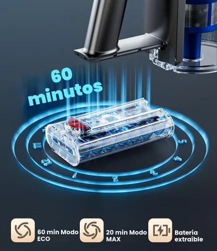 Vista 5 de KARDV Aspiradora inalámbrica, aspiradora de 500 W/40 Kpa para el hogar, aspiradora de palo de 60 minutos con pantalla LED, carga antienredos