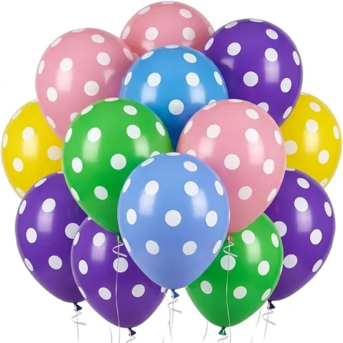 Vista 3 de PMU Globos de lunares – Globos pequeños multicolor para cumpleaños, bodas, Navidad, aniversarios de Halloween, baby shower y suministros de Surtido