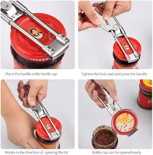 Vista 4 de Abridor de Tarros para Manos Débiles, Nuevo Abridor de Latas Ajustable de Acero Inoxidable, Agarre de Frasco para Tapas Apretadas, Gadgets