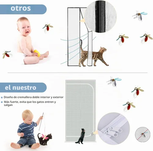 Vista 5 de Puerta mosquitera mejorada para mascotas, se adapta a puertas de 30 x 80 pulgadas, puerta de malla gruesa resistente a gatos para sala de estar