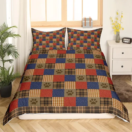 Vista 3 de Manfei Juego de funda de edredón con estampado de patas de perro, tamaño individual, juego de ropa de cama de huellas de animales, 2 piezas