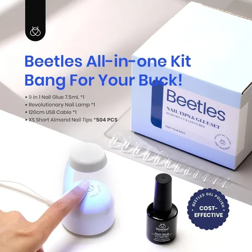 Vista 2 de Beetles - Kit de uñas de gel de almendra, 504 piezas de almendra Juego de puntas de uñas de gel fáciles de extensión de uñas con base de pegamento