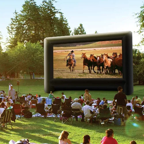 Vista 2 de GYUEM - Pantalla inflable de 5,5 m para proyector de películas al aire libre; el paquete incluye cuerdas, inflador y estacas de tienda de campaña