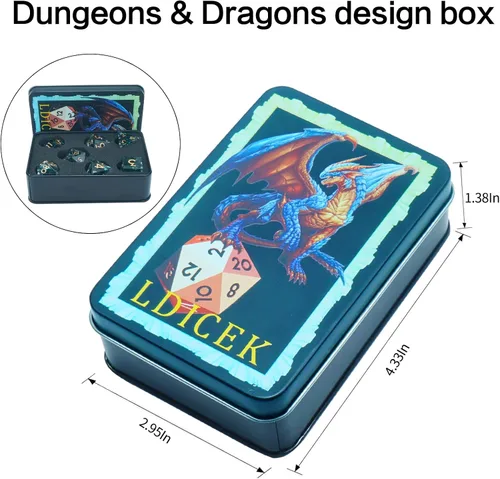 Vista 4 de DND - Juego de dados de borde afilado, 7 piezas de dados poliédricos DND con exquisito embalaje de caja de hoja, ideal para juegos de rol