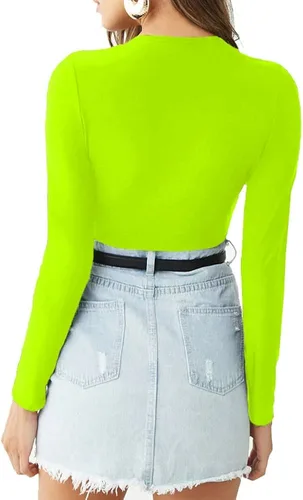 Vista 4 de LINMON Body de manga larga para mujer Surplice fruncido con cuello en V profundo y elástico