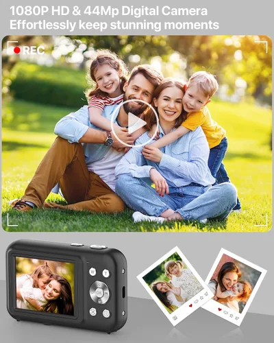 Vista 6 de Cámara digital, cámara para niños con tarjeta de 32 GB, FHD 1080P 44MP cámara de vlogging, cámara digital de zoom de 16X y disparo, cámaras Negro