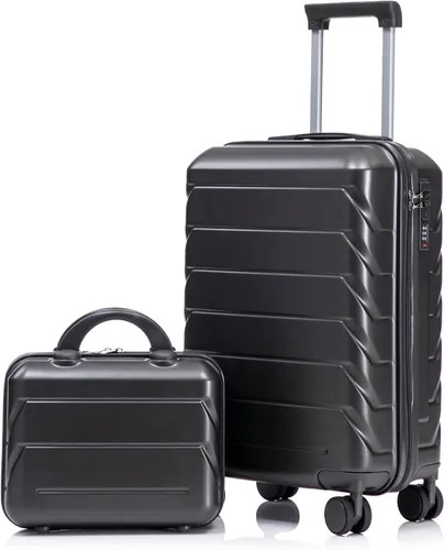 Vista 65 de Merax 3 piezas expandible ABS Hardshell equipaje Sets Spinner Wheel Maleta TSA Lock Suit Case, Apertura frontal negra, Juego de 2 piezas, Maleta