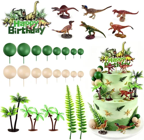 Vista 8 de 40 piezas comestible pastel de dinosaurio para cupcakes, acuarela, dinosaurios, baby shower, cupcakes, decoración de cumpleaños, suministros