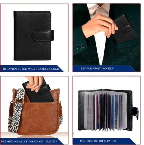 Vista 7 de STARHIDE Funda compacta de cuero genuino suave para tarjetas de crédito con fundas de plástico extraíbles 210 Negro