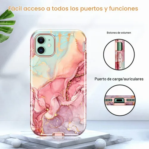 Vista 9 de CASEFIV Funda compatible con iPhone 11, patrón de mármol 3 en 1, resistente a prueba de golpes y caídas, cuerpo completo, policarbonato duro y A-oro
