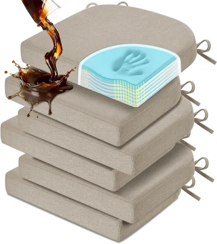 Vista 25 de downluxe Cojines para sillas de comedor, almohadillas de lino de espuma viscoelástica para sillas de cocina con lazos, cubierta impermeable Beige