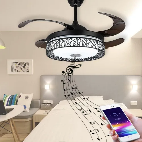 Vista 8 de Lámpara de techo moderna de 42 pulgadas con control remoto, ventilador de techo retráctil con altavoz Bluetooth, iluminación de 3