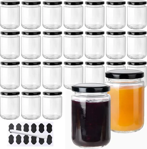 Vista 7 de Paquete de 24 tarros de vidrio de 5 onzas con tapas, tarros pequeños transparentes de 5.1 fl oz con 24 calcomanías, mini tarro de conservas