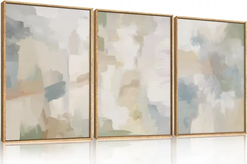 Vista 8 de Arte de Pared de Lienzo Enmarcado con Grandes Pinceladas Abstractas, Decoración de Pared Azul Marino Neutro, Pintura de Pared Moderna en Tonos