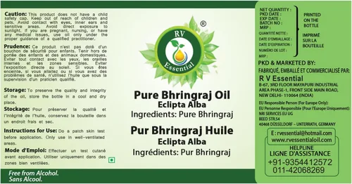 Vista 5 de R V Essential Aceite de Bhringraj puro 10.1 fl oz (10oz)- Eclipta Alba (serie de hierbas raras 100% puras y naturales)