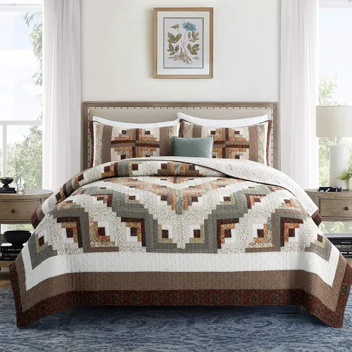 Vista 10 de L'IRISDOM Juego de ropa de cama Queen 100% algodón, colcha de retazos bohemios, colcha acolchada para todas las estaciones