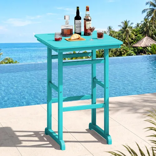 Vista 28 de SERWALL 5 Pcs HDPE Bar Height Adirondack Chairs and Bar Table Set, Blue Azul