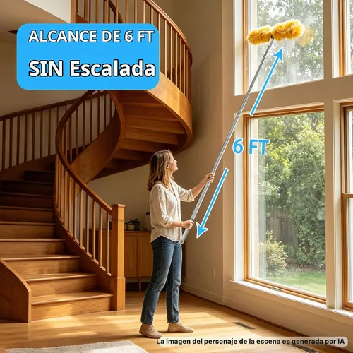 Vista 6 de Mango extensible de 6 pies con 18 repuestos, compatible con Swiffer, kit de repuestos de plumero resistente de 360° para limpieza, oficina