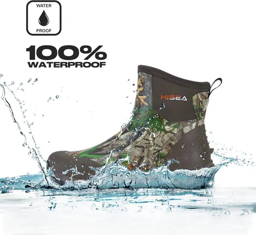 Vista 4 de HISEA Excursion Pro - Botas de lluvia para hombre, altura hasta el tobillo, de neopreno, botas de caza, impermeables, aisladas, al aire libre, botas