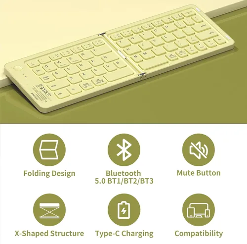 Vista 7 de Mini teclado Bluetooth plegable, teclado portátil compacto inalámbrico recargable con 67 teclas delgadas y silenciosas, bonito teclado de viaje