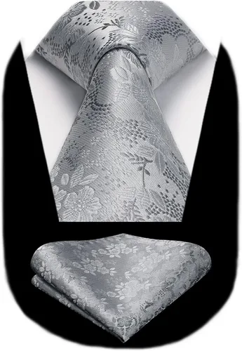 Vista 143 de Corbatas florales tejidas clásicas para hombre, corbata cuadrada de bolsillo, corbatas formales para hombres, boda con pañuelo