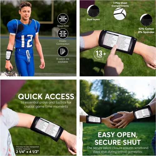 Vista 9 de QB Playbook Pulsera - Pulseras de juego de mariscal de campo de fútbol americano para adultos y jóvenes - Entrenador de muñeca para todos