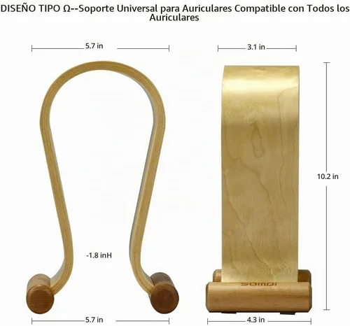 Vista 4 de SAMDI Soporte De Auriculares De Cuero Soporte De Auriculares Soporte Para Auriculares Universal Gaming Headset Holder - Abedul