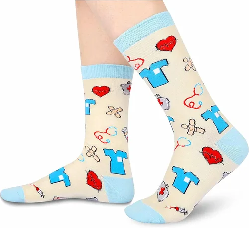 Vista 4 de HAPPYPOP Calcetines divertidos de dentista enfermera médico libros médicos regalos novedosos para amantes de los libros dentistas enfermeras