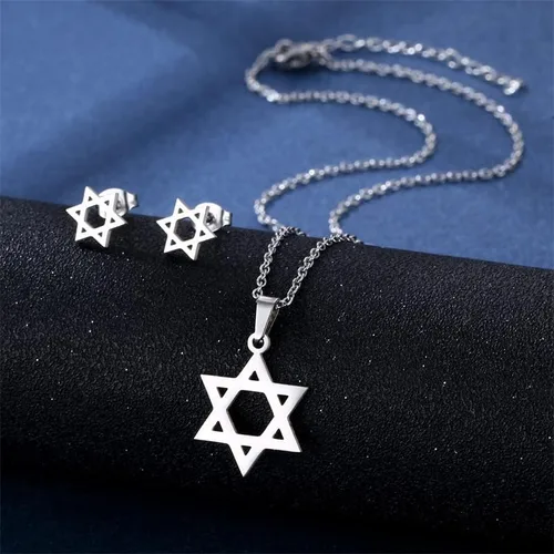 Vista 2 de BELUCKIN Star of David - Juego de collar y aretes de tuerca para mujer